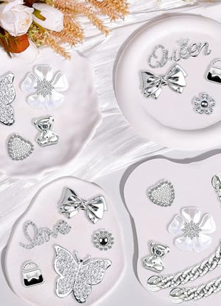 Charms for Bogg Bag,Pearls,Butterfly Flowers and Chain for Bogg Bag Accessories Charms(20 pcs)