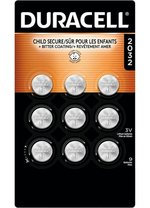 Duracell 2032 Lithium Battery, 9 Count, AirTag & Key Fob, CR2032 3V Cell