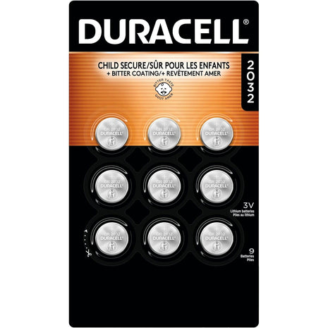 Duracell 2032 Lithium Battery, 9 Count, AirTag & Key Fob, CR2032 3V Cell