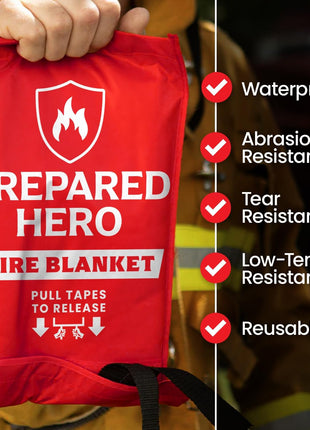 Prepared Hero Emergency Fire Suppression Blanket - 2 Pack, 40' x 40' Fiberglass Blanket for Kitchen and Home
