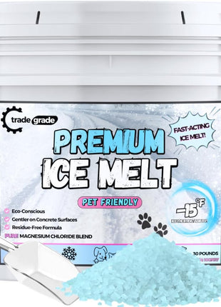 Pet-Friendly Ice Melt - Fast Acting Magnesium Chloride Formula, Safer for Pets & Surfaces, 15lb Bucket