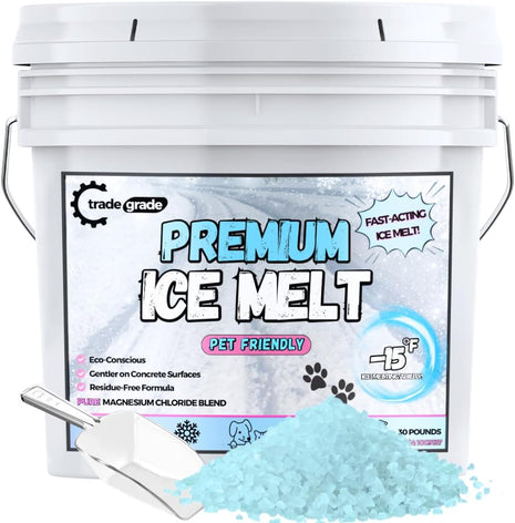 Pet-Friendly Ice Melt - Fast Acting Magnesium Chloride Formula, Safer for Pets & Surfaces, 15lb Bucket