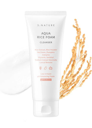 S.NATURE AQUA RICE FOAM CLEANSER | Facial Cleanser, Rice Extract Rice Powder Cleanser with Mild Cleansing, Glycerin,Vegan, Face Wash, Korean Skincareᅵ 160ml 5.4 Fl Oz