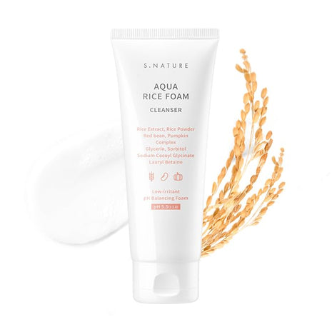 S.NATURE AQUA RICE FOAM CLEANSER | Facial Cleanser, Rice Extract Rice Powder Cleanser with Mild Cleansing, Glycerin,Vegan, Face Wash, Korean Skincareᅵ 160ml 5.4 Fl Oz