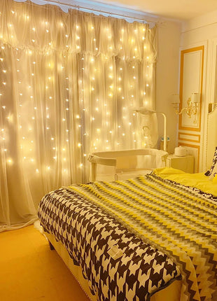 Dazzle Bright Curtain String Lights, 300 LED 9.8ft x9.8ft Warm White Fairy Lights with 8 Lighting Modes, Waterproof Lights for Bedroom Christmas Party Wedding Home Garden Wall Decor