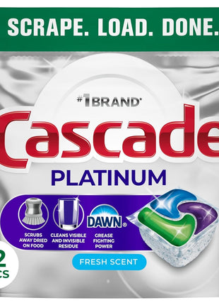 Cascade Platinum Dishwasher Pods, Dishwasher Detergent, Dish Detergent Soap, Fresh, 12 count