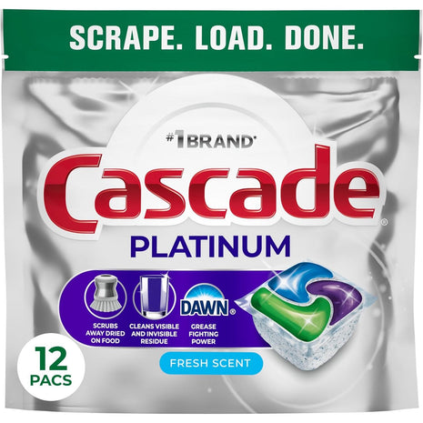 Cascade Platinum Dishwasher Pods, Dishwasher Detergent, Dish Detergent Soap, Fresh, 12 count