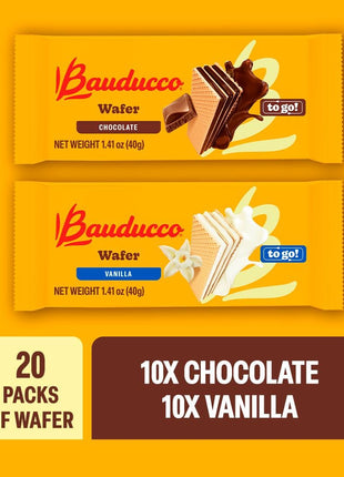 Bauducco Chocolate & Vanilla Wafer Cookies - Convenient Single Serve Wafer Cookies With 3 Layers of Cream - Delicious Sweet Snack on the go or Dessert 28.2oz (Pack of 20)