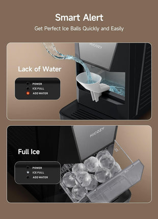 HiCOZY B1 2" Clear Ice Ball Maker, Countertop, 40 Pcs/Day Self-Cleaning | Makes 2 big crystal sphere ice balls in 60 mins, with ice tong, round ice cube machine ideal for cocktails and whiskey