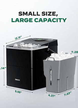 Silonn Countertop Ice Maker with 2.5L Expandable Ice Basket, 26.5lbs/24H, 9 Cubes in 6 Mins, 2 Ice Sizes, Self-Cleaning & LED Touch Control for Home Kitchen Office