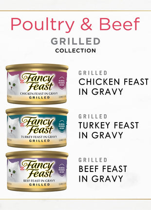 Purina Fancy Feast Grilled Wet Cat Food Poultry and Beef Collection Wet Cat Food Variety Pack - (Pack of 24) 3 oz. Cans