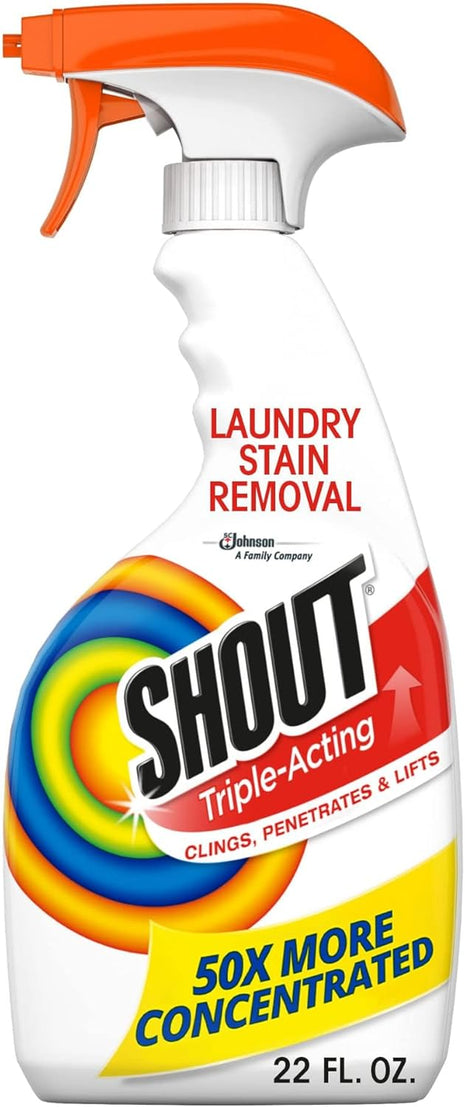 Shout Active Enzyme Laundry Stain Remover Spray, Triple Acting Formula Clings, Penetrates, and Lifts 100+ Types of Everyday Stains   Prewash Spray 22oz