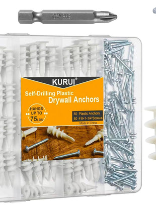140Pcs #8 Self Drilling Drywall Anchors and Screws Kit, No Drill Hole | Heavy Duty Dry Wall Anchors for Hanging Sheetrock, 70 Self-Tapping Plastic Hangers 70 Drywall Screws, Mounting Hardware -75LB