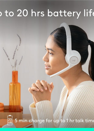 Logitech Zone 300 Wireless Bluetooth Headset Noise Canceling - Off-White | Compatible with Windows, Mac, Chrome, Linux, iOS, iPadOS, Android