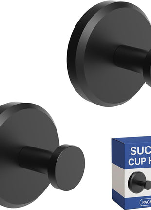 HOME SO Suction Cup Hooks for Shower & Bathroom Towel Holder 2-Pack – Suction Cups Hooks for Hanging Towels, Robes, & Coats - Tiles, Glass Door or Mirror – Shower Hooks & Towel Hooks Organizer - Black