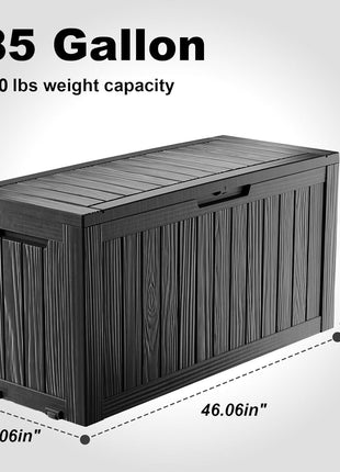 ROJIK Outdoor Storage Box with Wheels – 85 Gallon Mobile Waterproof Resin Deck Box, Lockable Storage for Patio Cushions, Garden Tools, Pool Accessories – UV-Resistant Storage Bench for Backyard & Deck