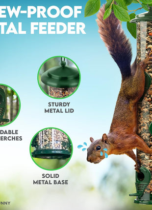 Bird Feeders for Outdoors (Green) Squirrel Proof Hanging Bird Feeder with Locking Lid & Adjustable Hanger, Chew-Proof, Weather Resistant 15 Inches 6 Port
