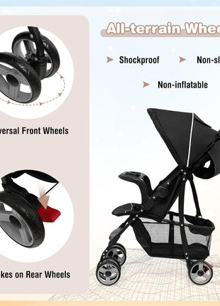 Baby Joy Lightweight Stroller, Compact Toddler Travel Stroller for Airplane, Infant Stroller w/Adjustable Backrest/Footrest/Canopy, 5-Point Harness, Storage Basket, Easy One-Hand Fold, Coffee