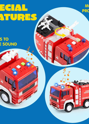 JOYIN 4 Packs Emergency Vehicle Toy Playsets, Friction Powered Vehicles with Light and Sound, Including Fire Truck, Ambulance, Play Police Car and Helicopter, Toddler Kids Boys Gifts
