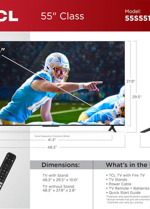 TCL 55-Inch Class S5 UHD 4K LED Smart TV with Fire TV (55S551F, 2024 Model), Dolby Vision, HDR PRO+, Dolby Atmos, Alexa Built-in with Voice Remote, Apple AirPlay 2 Compatibility, Streaming Television