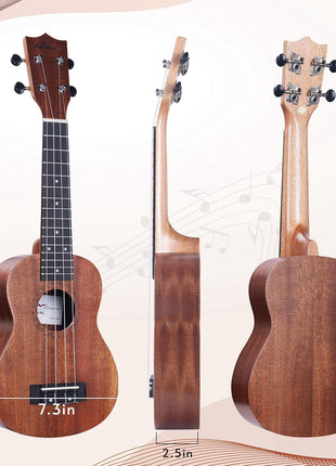 ADM Ukulele Beginner Kit Mahogany Hawaiian Wood Ukelele Bundle Ukalalee Set with Uke Free Starter Lessons for kids Students and Adults, Yellow Brown (Khaki, 21 inch)