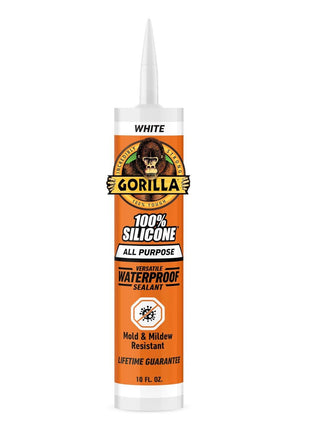 Gorilla Waterproof Caulk & Seal Silicone Sealant, 10oz Cartridge (Pack of 1) - White Caulking Sealant for Kitchen, Window, Bath, Marine, Door and More