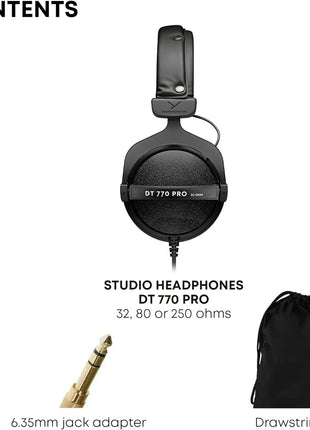 beyerdynamic DT 770 PRO 80 Ohm Over Ear Studio Headphones in Gray. Enclosed design, wired for professional recording and monitoring