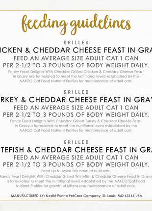 Purina Fancy Feast Delights with Cheddar Grilled Chicken, Turkey or Whitefish and Cheddar Cheese Feast in Gravy Wet Cat Food Variety Pack - (Pack of 24) 3 oz. Cans
