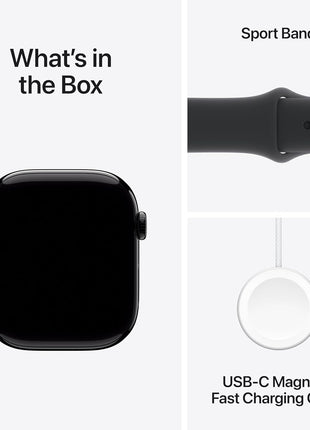 Apple Watch Series 10 [GPS 46mm case] Smartwatch with Jet Black Aluminum Case with Black Sport Band - M/L. Fitness Tracker, ECG App, Always-On Retina Display, Water Resistant