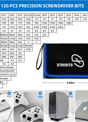 STREBITO Electronics Precision Screwdriver Sets 142-Piece with 120 Bits Magnetic Repair Tool Kit for iPhone, MacBook, Computer, Laptop, PC, Tablet, PS4, Xbox, Nintendo, Game Console