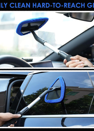 24 Inch Car Windshield Cleaner Tool, 3D Window Cleaning Wand with Microfiber Towel and Long Handle Pro Set