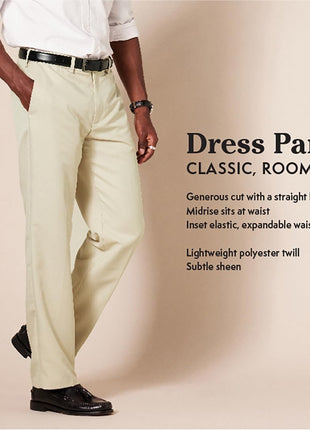 Amazon Essentials Men's Classic-Fit Expandable-Waist Flat-Front Dress Pant, Black, 38W x 32L