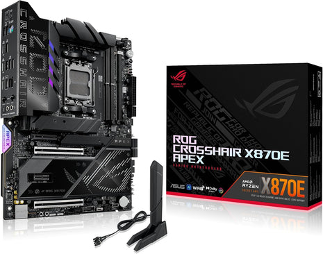 ASUS ROG Crosshair X870E APEX AMD X870E AM5 ATX Motherboard, Advanced AI PC-Ready, 18+2+2 Stages, DDR5, ROG Memory Fan, ROG DIMM.2 Card, Wi-Fi 7, 5G LAN, 3X M.2, PCIe 5.0, USB4, USB Type-C, AI OC