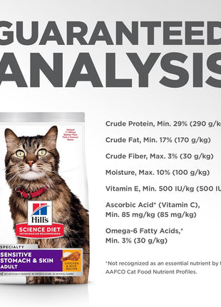 Hill's Science Diet Adult 1-6 Sensitive Stomach & Skin Dry Cat Food, Chicken & Rice, 7 lb. Bag (Updated Formula)