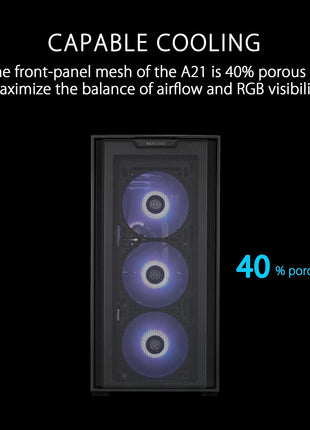ASUS A21 Black Micro ATX PC Case Supports BTF Hidden Connector Technology, Graphics Cards up to 380mm, 360mm Coolers, & ATX PSUs, Includes Porous Front-Panel mesh, 2 Year Warranty
