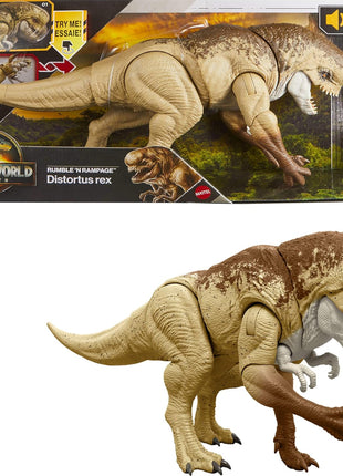 Mattel Jurassic World Rebirth Distortus Rex Rumble N Rampage Dinosaur Action Figure 22 Inch with 2 Attack Actions, Content-Accurate, Digital Play