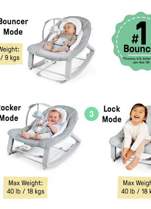 Ingenuity Keep Cozy 3-in-1 Grow with Me Vibrating Baby Bouncer, Seat & Infant to Toddler Rocker, Vibrations & -Toy Bar, 0-30 Months Up to 40 lbs (Weaver)