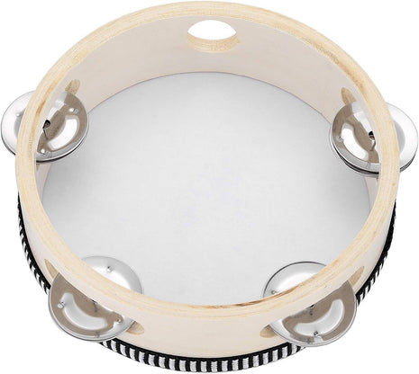 Hand Held Tambourine Drum 6 inch Bell Birch Metal Jingles Percussion Gift Musical Educational Drum Instrument for KTV Party Kids Games (6 inch)
