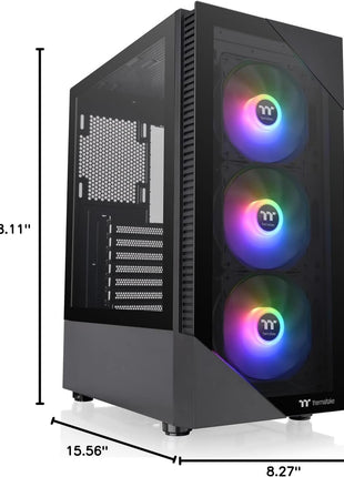 Thermaltake View 200 TG ARGB Motherboard Sync ATX Tempered Glass Mid Tower Computer Case with 3x120mm Front ARGB Fan, CA-1X3-00M1WN-00