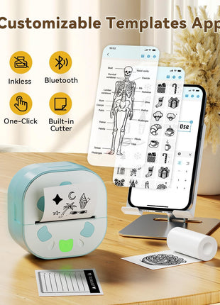 Sticker Printer, PrintPods Mini Printer, Bluetooth Portable Sticker Maker with 3 Rolls Paper, Print Pod Inkless Thermal Printer for iPhone, Impresora Portátil for Notes, Journal, DIY, Kids Gift