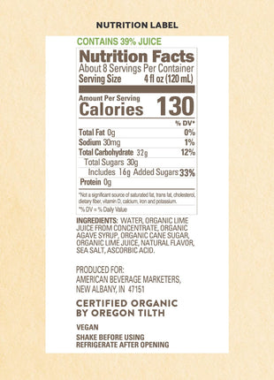 Agalima Authentic Organic Margarita Drink Mix, All Natural, 1 Liter (33.8 Fl Oz) Glass Bottle