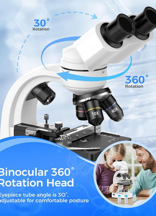Compound Binocular Microscope for Kids & Students, 40X-2000X Magnification, Microscope Kit with Slides & Specimens, Lab Equipment for School Biology Class & Home Science Experiments
