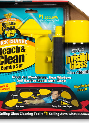 Invisible Glass 99031 Reach & Clean Glass Windshield Cleaner Tool Combo Kit With Premium Aerosol Glass Cleaner, Extendable Handle, (2) Reusable Quick Change Microfibers, and Storage Bag