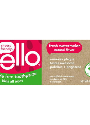 hello Kids Fluoride Free Toothpaste, Fresh Watermelon, 4.2 oz | For Kids of All Ages, Removes Plaque, Polishes and Brightens, Tastes Awesome, Vegan, Gluten Free, SLS Free