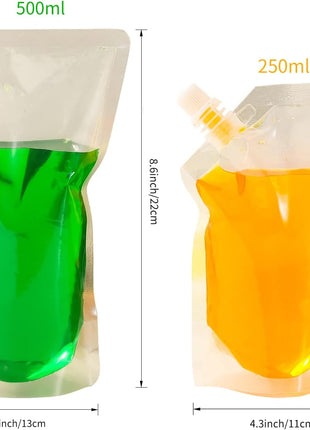 OHMAXHO Alcohol Pouches for Liquor,Reusable Drink Pouches for Adults Alcohol Drinking Flasks,Concealable Plastic Liquor Bags with Funnel,Plastic Travel Flasks (8OZ4 + 16OZ4)