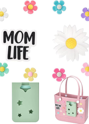 Ella & Emma 16pcs Flower Charm Accessory for Bogg Bags and Simply Southern Totes, Decorative Accessories to Customize Your Beach Tote Bag