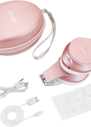ZIHNIC Bluetooth Headphones Over-Ear, Foldable Wireless and Wired Stereo Headset Micro SD/TF, FM for Cell Phone,PC,Soft Earmuffs &Light Weight for Prolonged Wearing(Rose Gold)