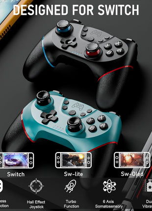 Diswoe Switch Controllers, 2 Pack Wireless Pro Controller for Switch 2/Lite/OLED with Mappable Buttons, Hall Effect Gaming Controller for PC/Android with Motion Control/Vibration/Turbo/Wake Up