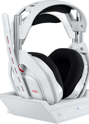 Logitech G Astro A50 Multi-Platform Wireless Gaming Headset + Base Station for PS5/Xbox/PC: PLAYSYNC Audio Switcher, <16bit/48kHz (Console), <24bit/48kHz (PC), 24hr Battery, 2.4GHz & BT - White