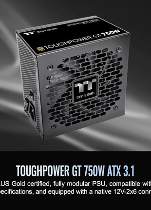 Thermaltake Toughpower GT 750W ATX 3.1 Standard Power Supply; 80 Plus Gold Efficiency; Smart Zero Fan; Native 300W PCIe 5.1 Connector; PS-TPT-0750FNFAGU-3; 5 Year Warranty